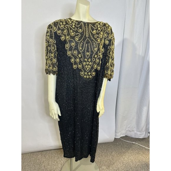 Cafina Beaded‎ Flapper Type Black Dress Size 3X Handmade Silk NWT made in India - Picture 1 of 12